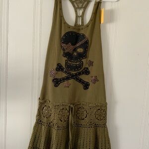 Soul Revival Olive Backless Dress with Skull Design
